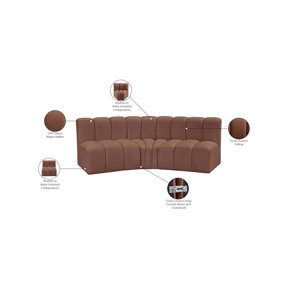 Arc Cognac Vegan Leather Modular Sofa. Picture 12