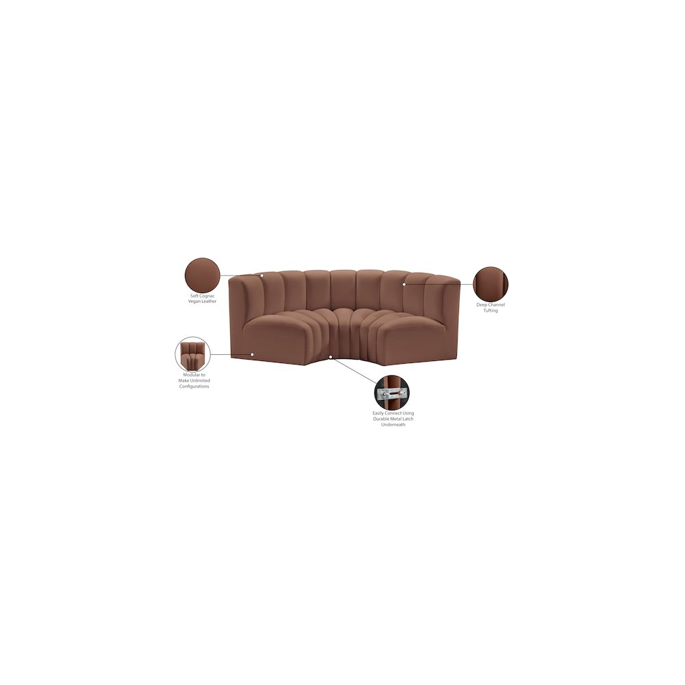 Arc Cognac Vegan Leather Modular Sofa. Picture 12