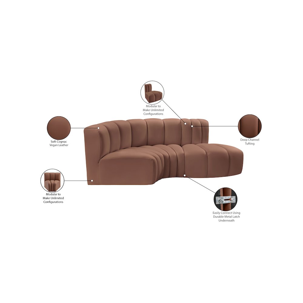 Arc Cognac Vegan Leather Modular Sofa. Picture 12
