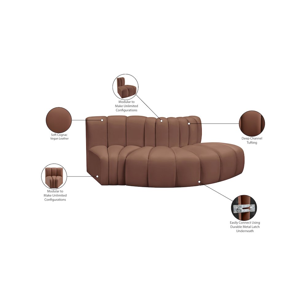 Arc Cognac Vegan Leather Modular Sofa. Picture 11