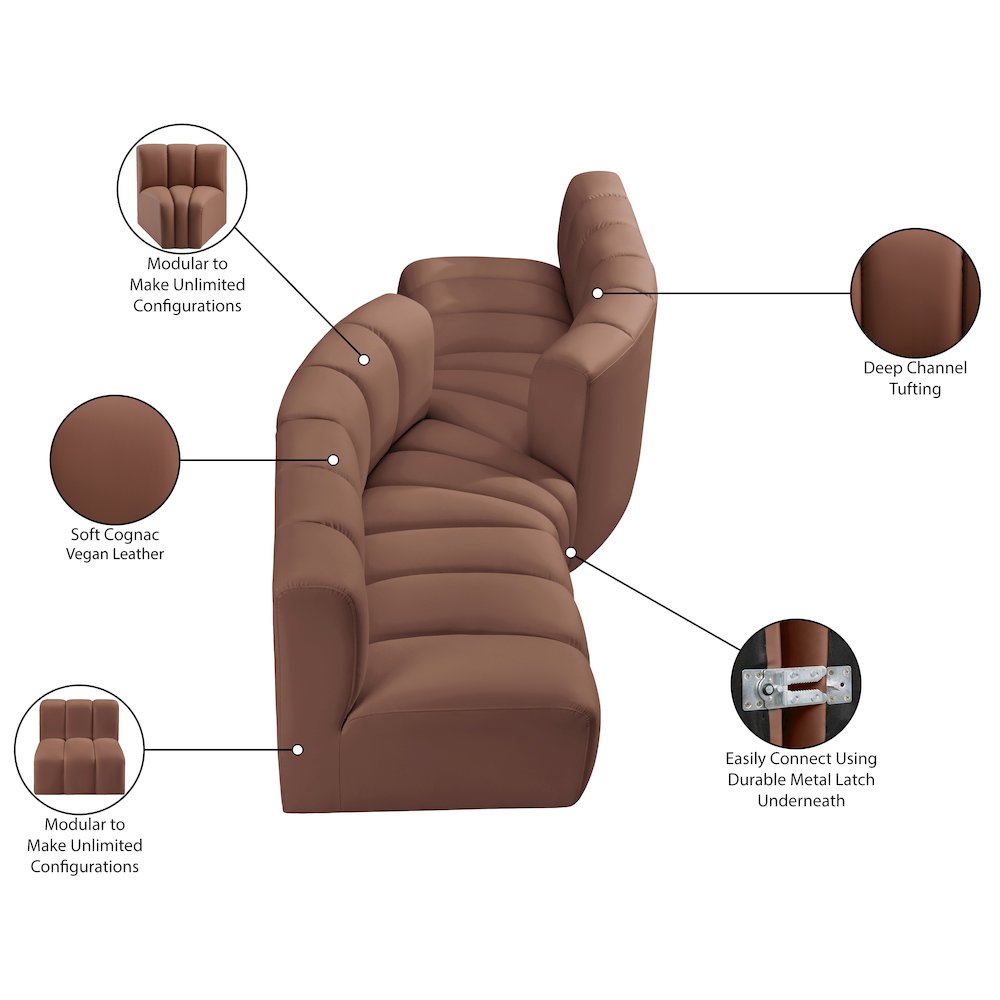 Arc Cognac Vegan Leather Modular Sofa. Picture 11