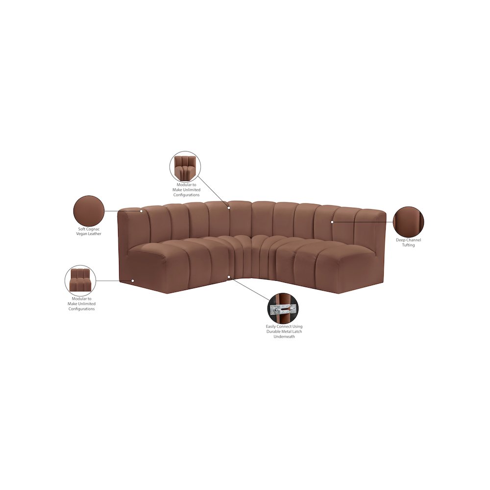 Arc Cognac Vegan Leather Modular Sofa. Picture 12