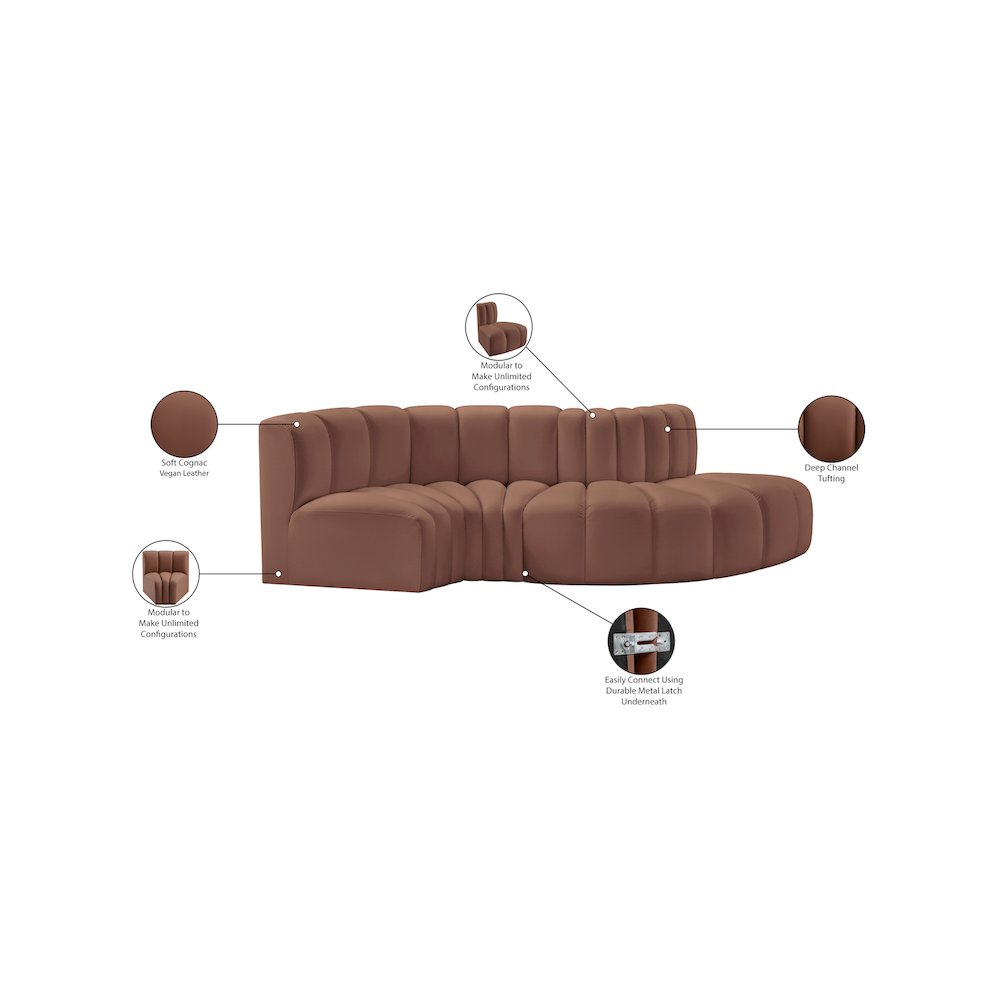 Arc Cognac Vegan Leather Modular Sofa. Picture 11