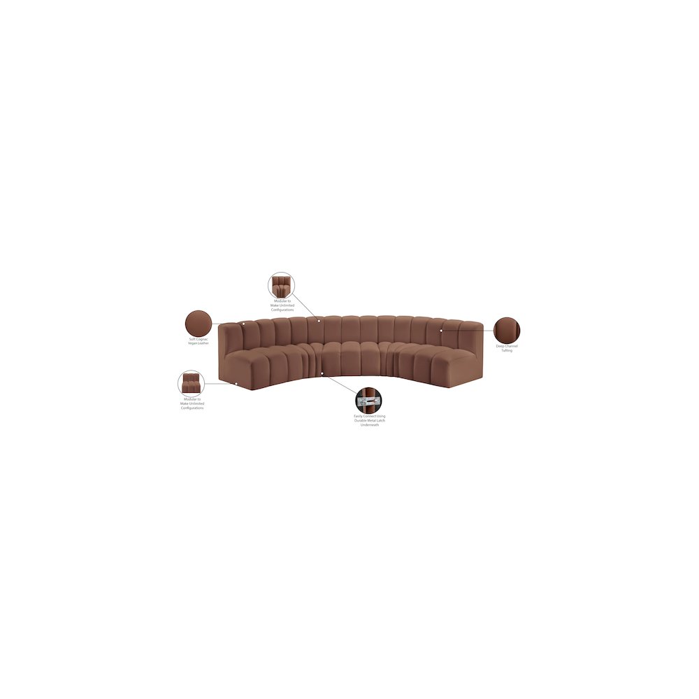 Arc Cognac Vegan Leather Modular Sofa. Picture 12