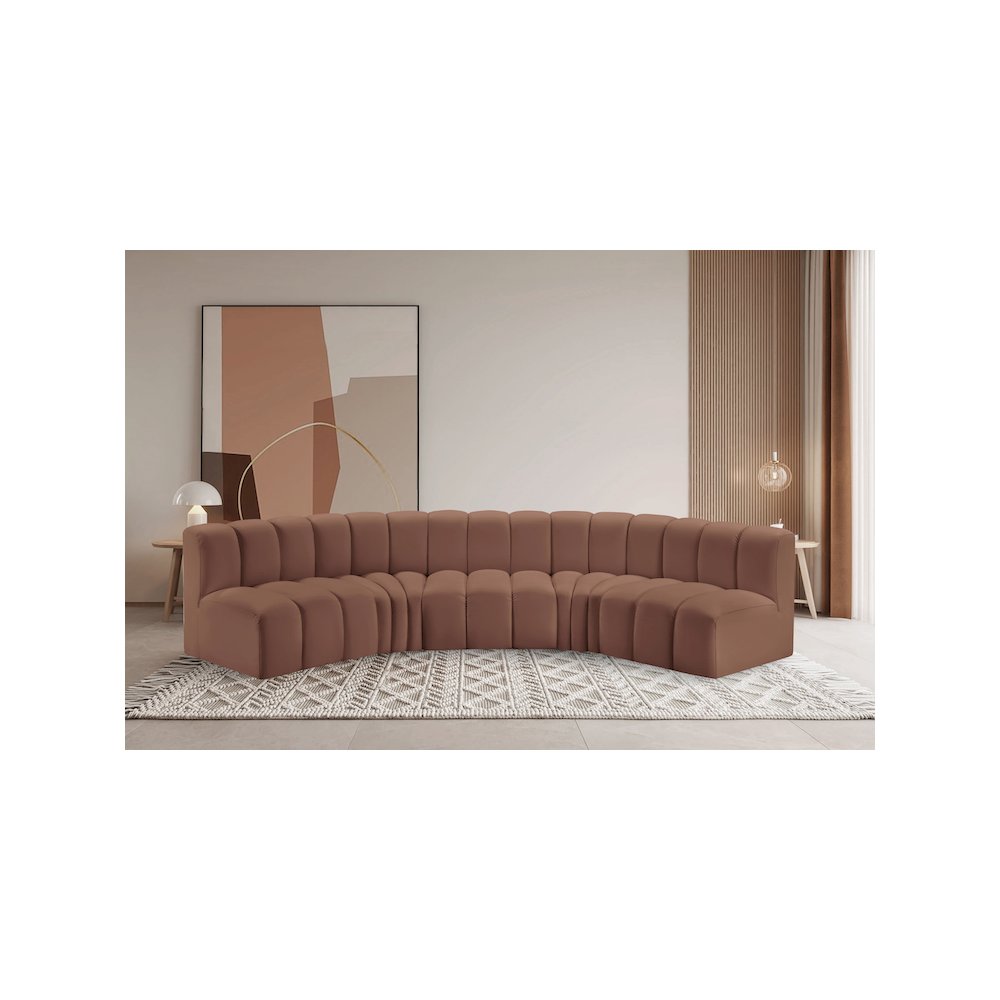Arc Cognac Vegan Leather Modular Sofa. Picture 2