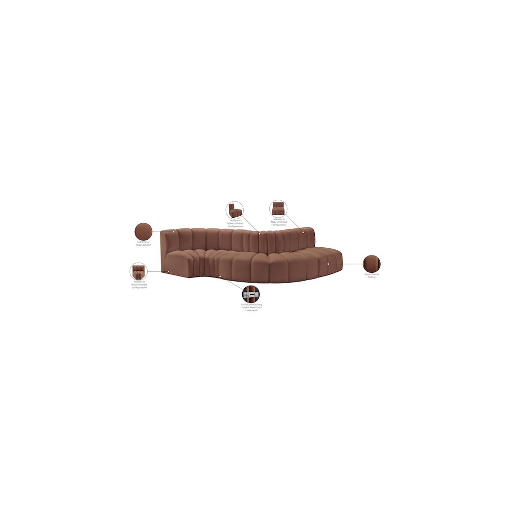 Arc Cognac Vegan Leather Modular Sofa. Picture 12