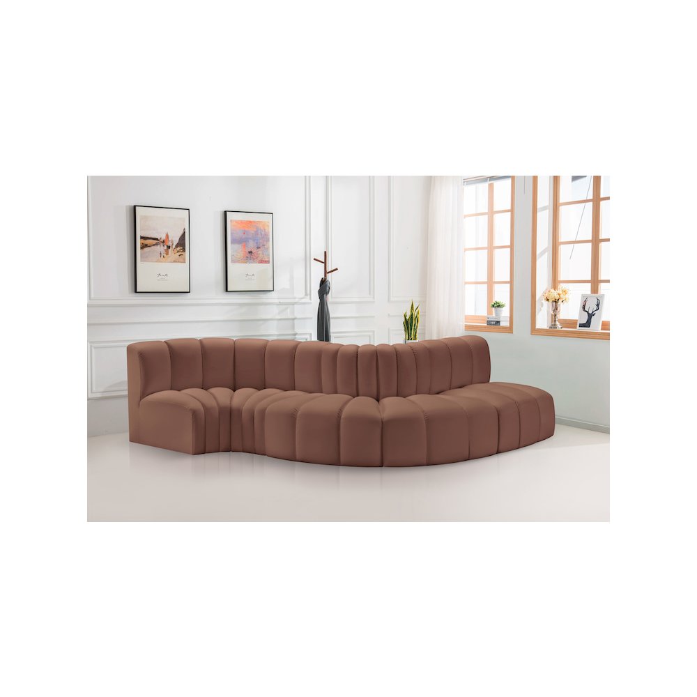 Arc Cognac Vegan Leather Modular Sofa. Picture 2