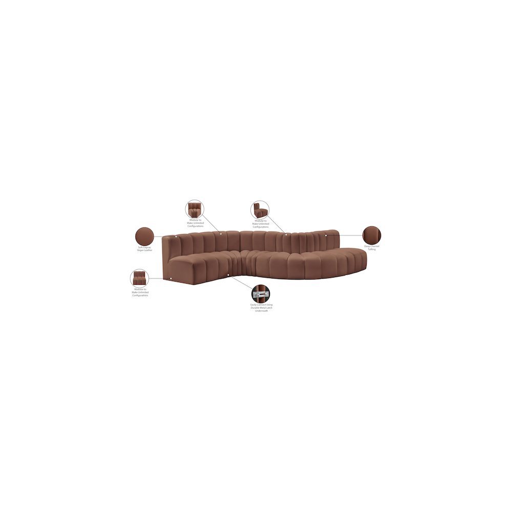 Arc Cognac Vegan Leather Modular Sofa. Picture 11