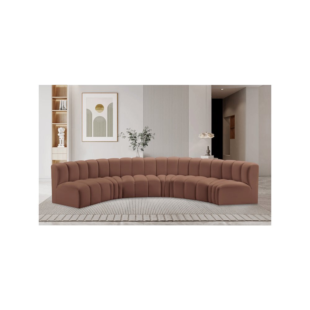 Arc Cognac Vegan Leather Modular Sofa. Picture 2