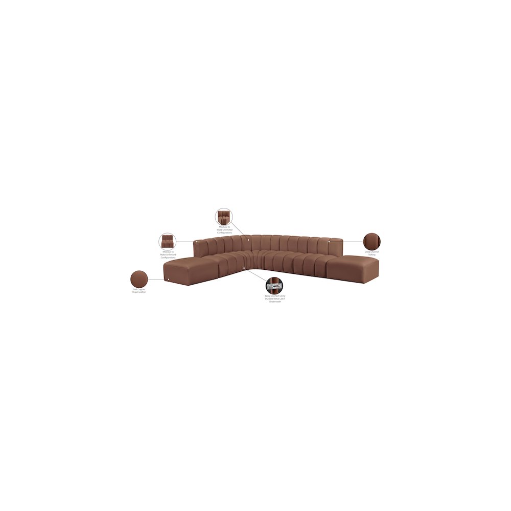 Arc Cognac Vegan Leather Modular Sofa. Picture 11