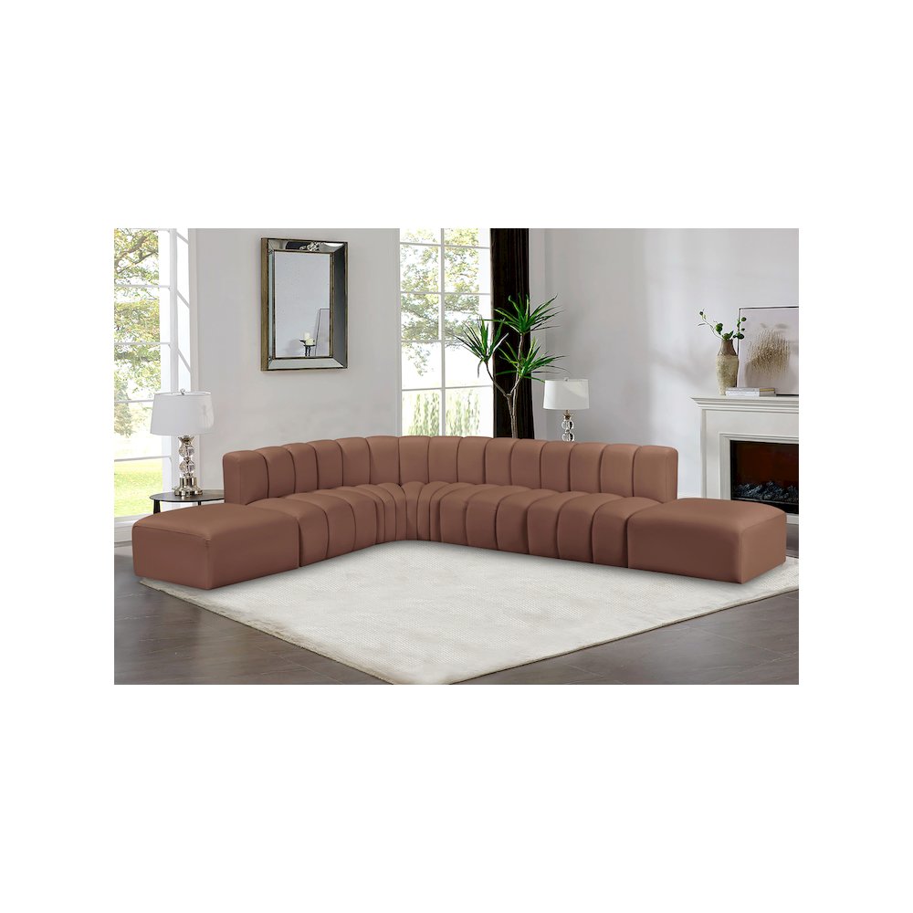 Arc Cognac Vegan Leather Modular Sofa. Picture 2