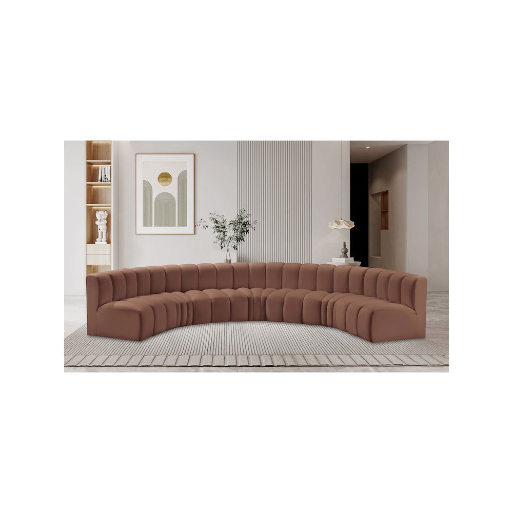 Arc Cognac Vegan Leather Modular Sofa. Picture 2