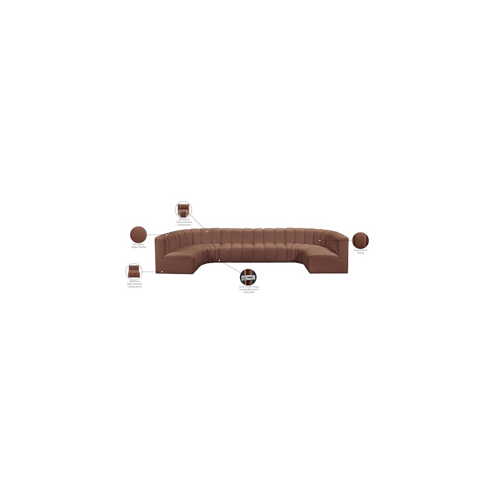 Arc Cognac Vegan Leather Modular Sofa. Picture 13