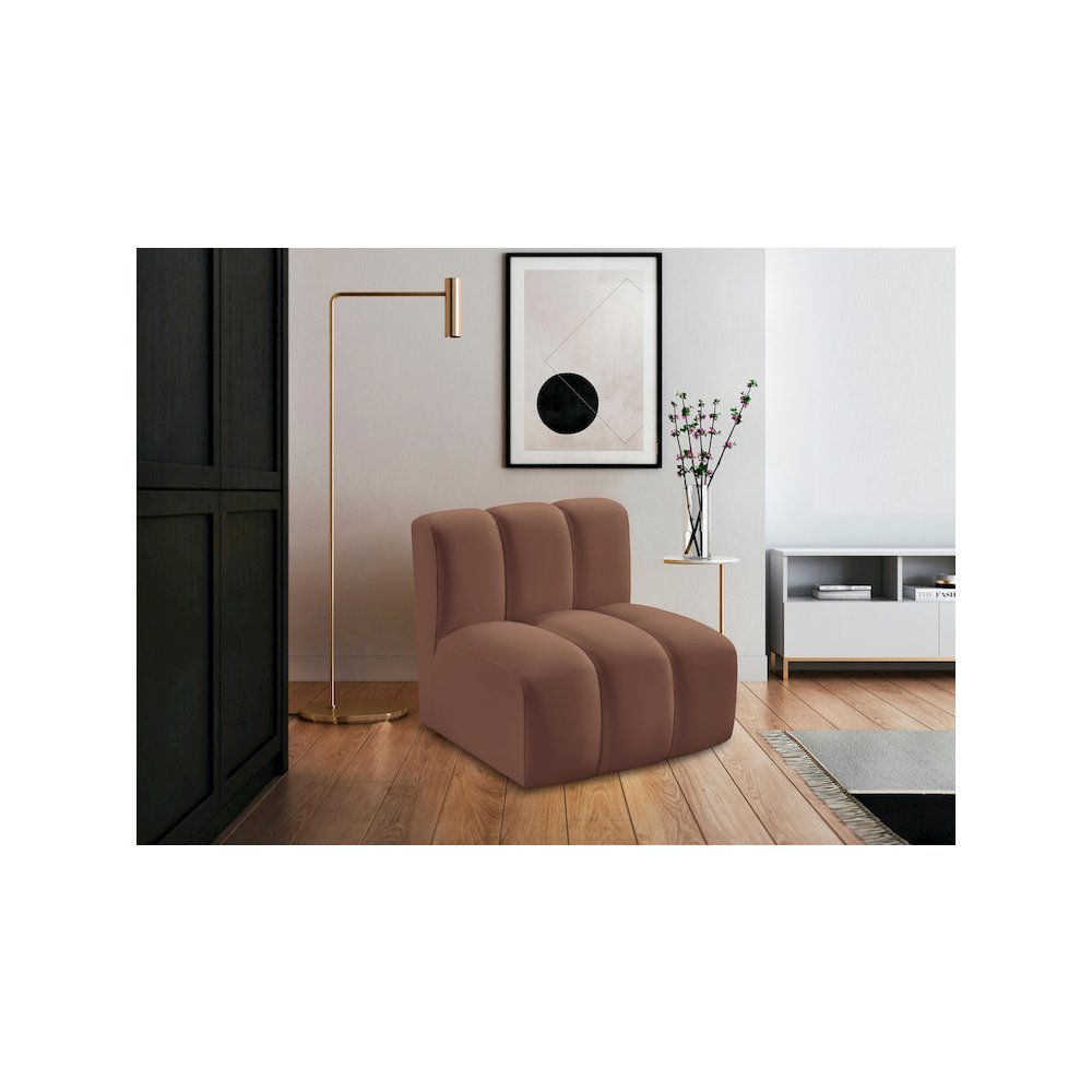 Arc Cognac Vegan Leather Straight Chair. Picture 2