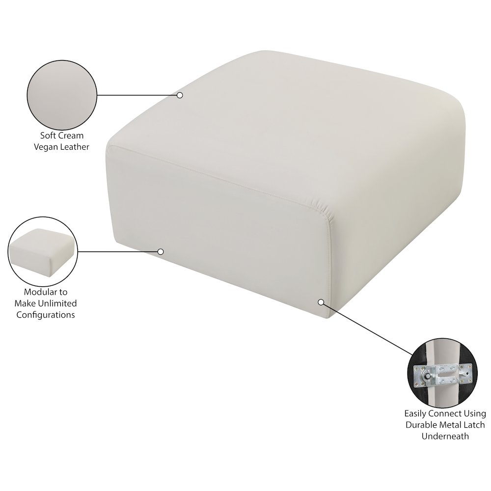 Arc Cream Vegan Leather Ottoman. Picture 7