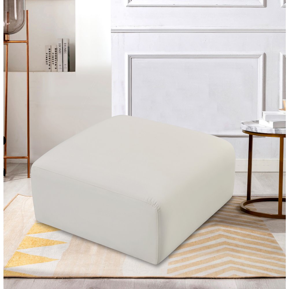 Arc Cream Vegan Leather Ottoman. Picture 2