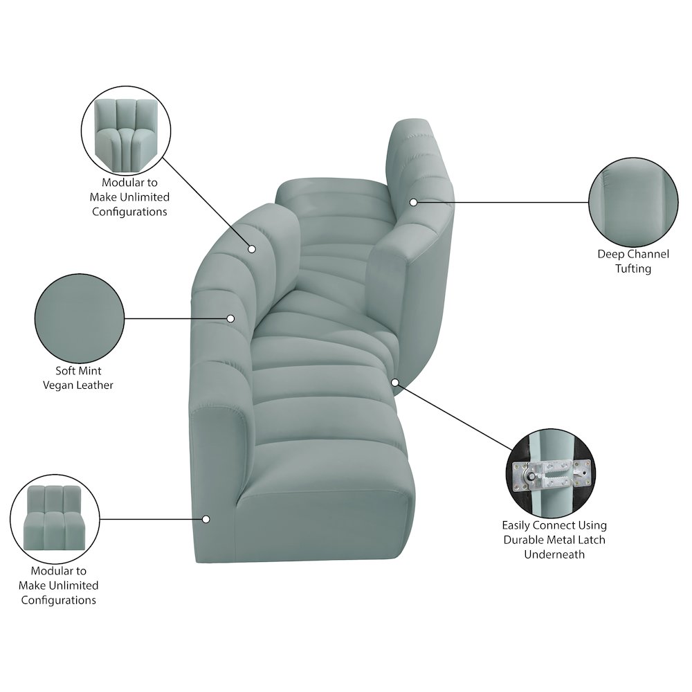 Arc Mint Green Vegan Leather Modular Sofa. Picture 11