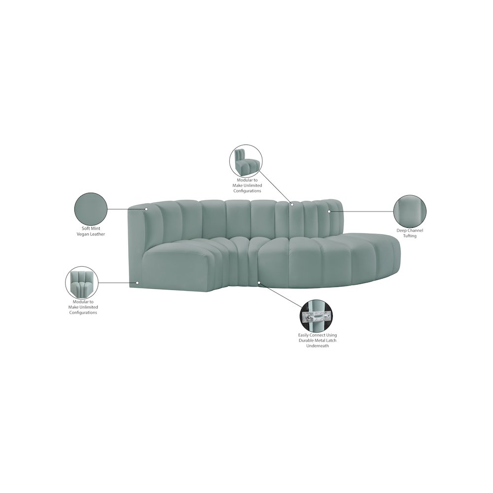 Arc Mint Green Vegan Leather Modular Sofa. Picture 11