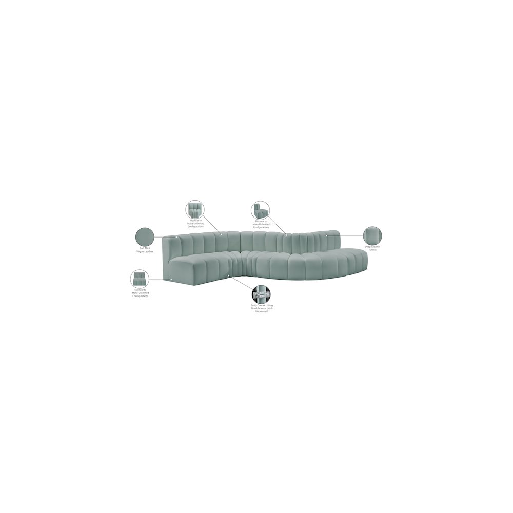 Arc Mint Green Vegan Leather Modular Sofa. Picture 11