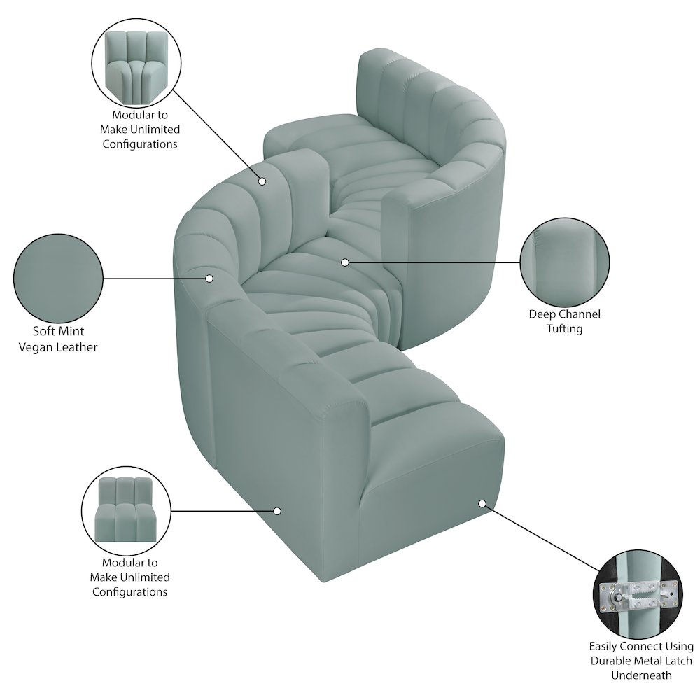 Arc Mint Green Vegan Leather Modular Sofa. Picture 8