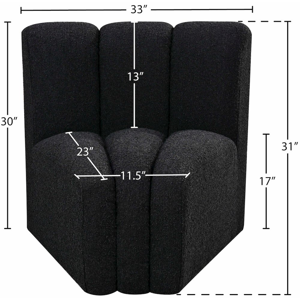 Arc Black Boucle Fabric Curved Corner. Picture 7