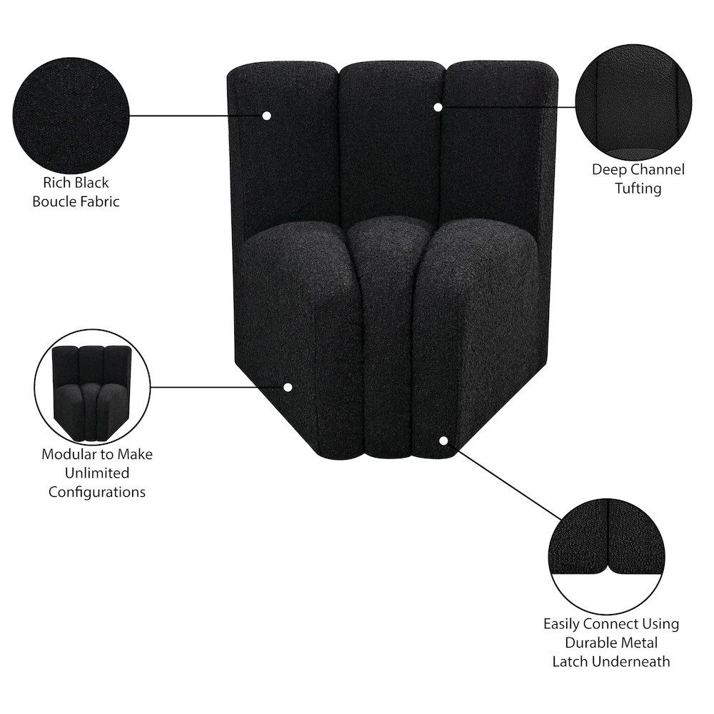 Arc Black Boucle Fabric Curved Corner. Picture 8