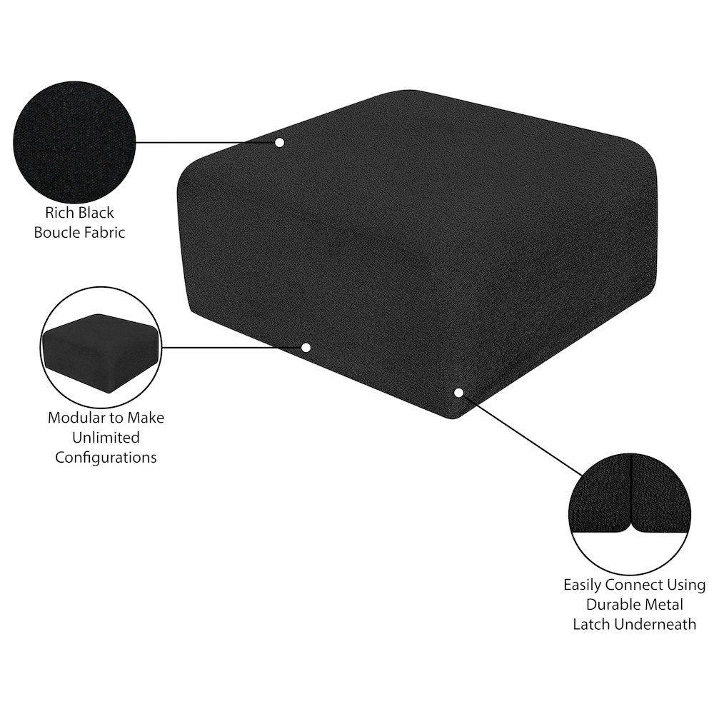 Arc Black Boucle Fabric Ottoman. Picture 7