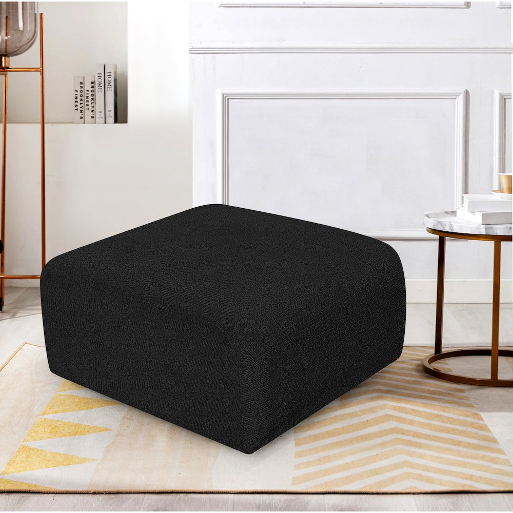 Arc Black Boucle Fabric Ottoman. Picture 2