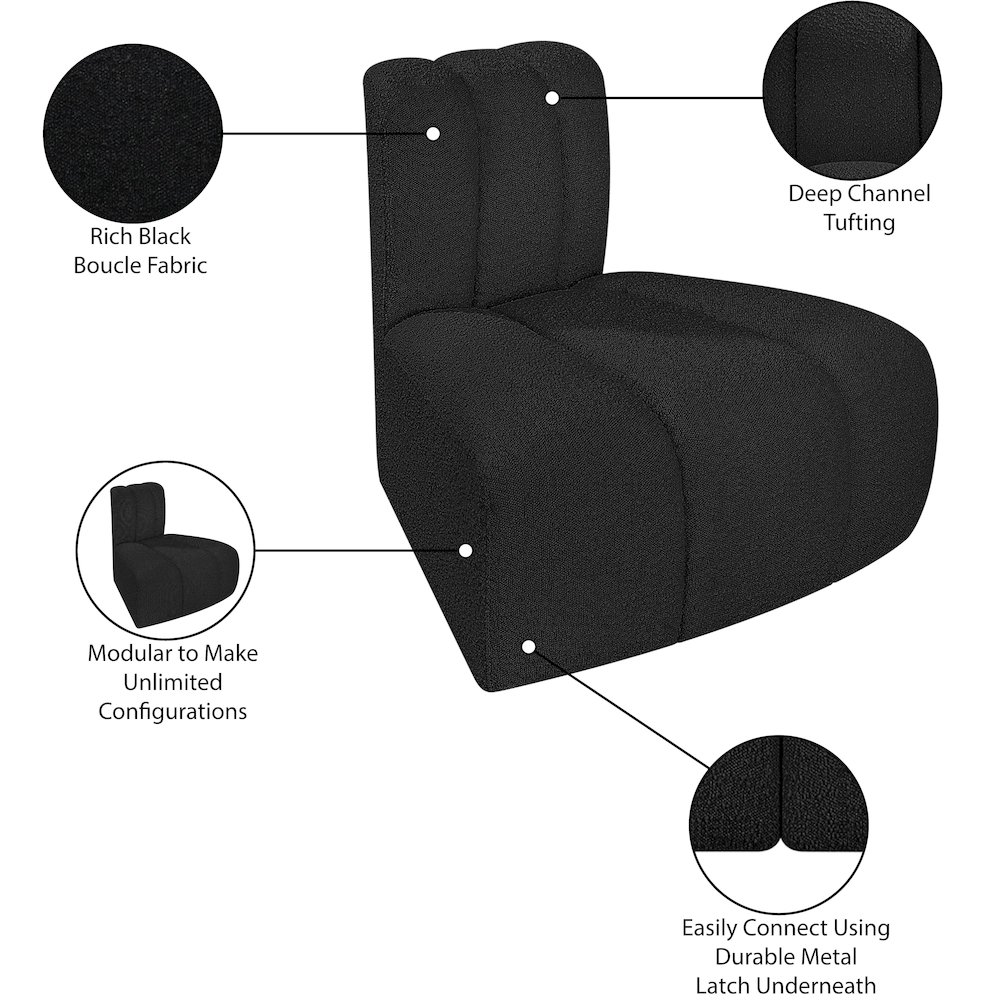 Arc Black Boucle Fabric Reverse Corner. Picture 9