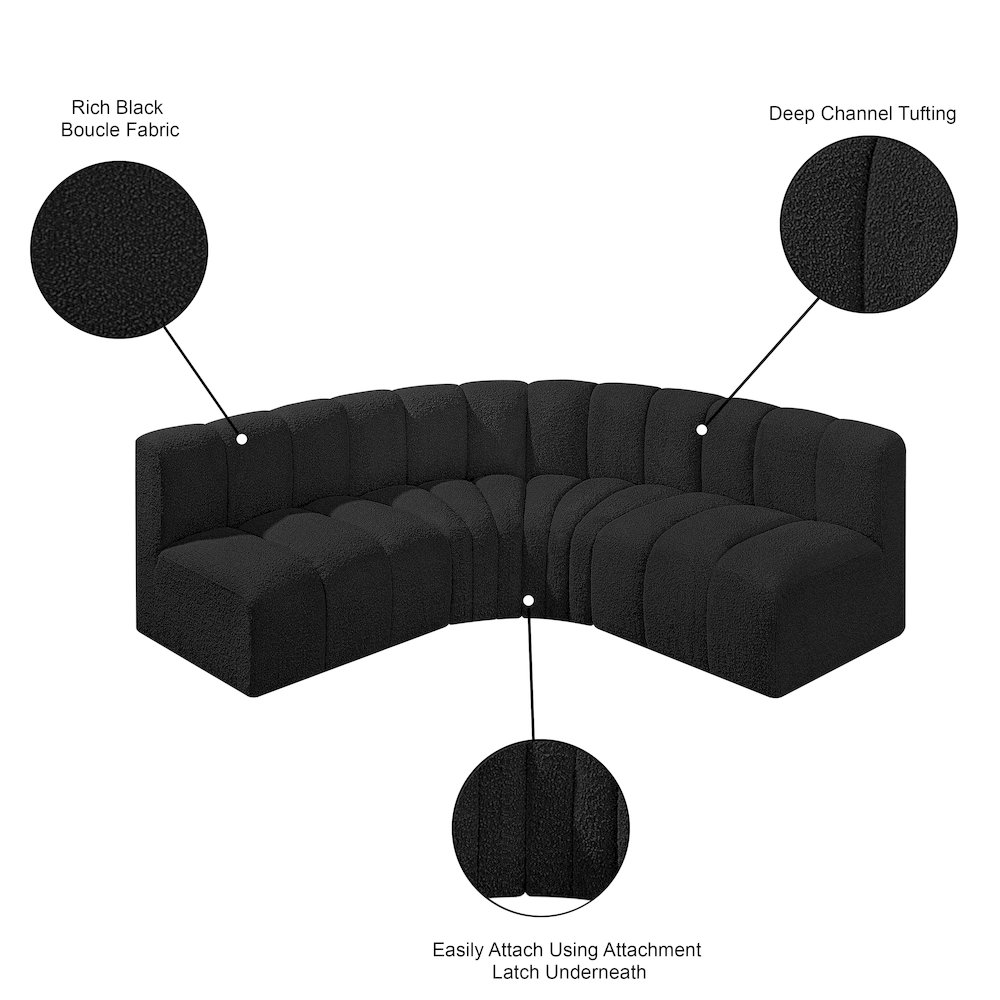 Arc Black Boucle Fabric Modular Sofa. Picture 9