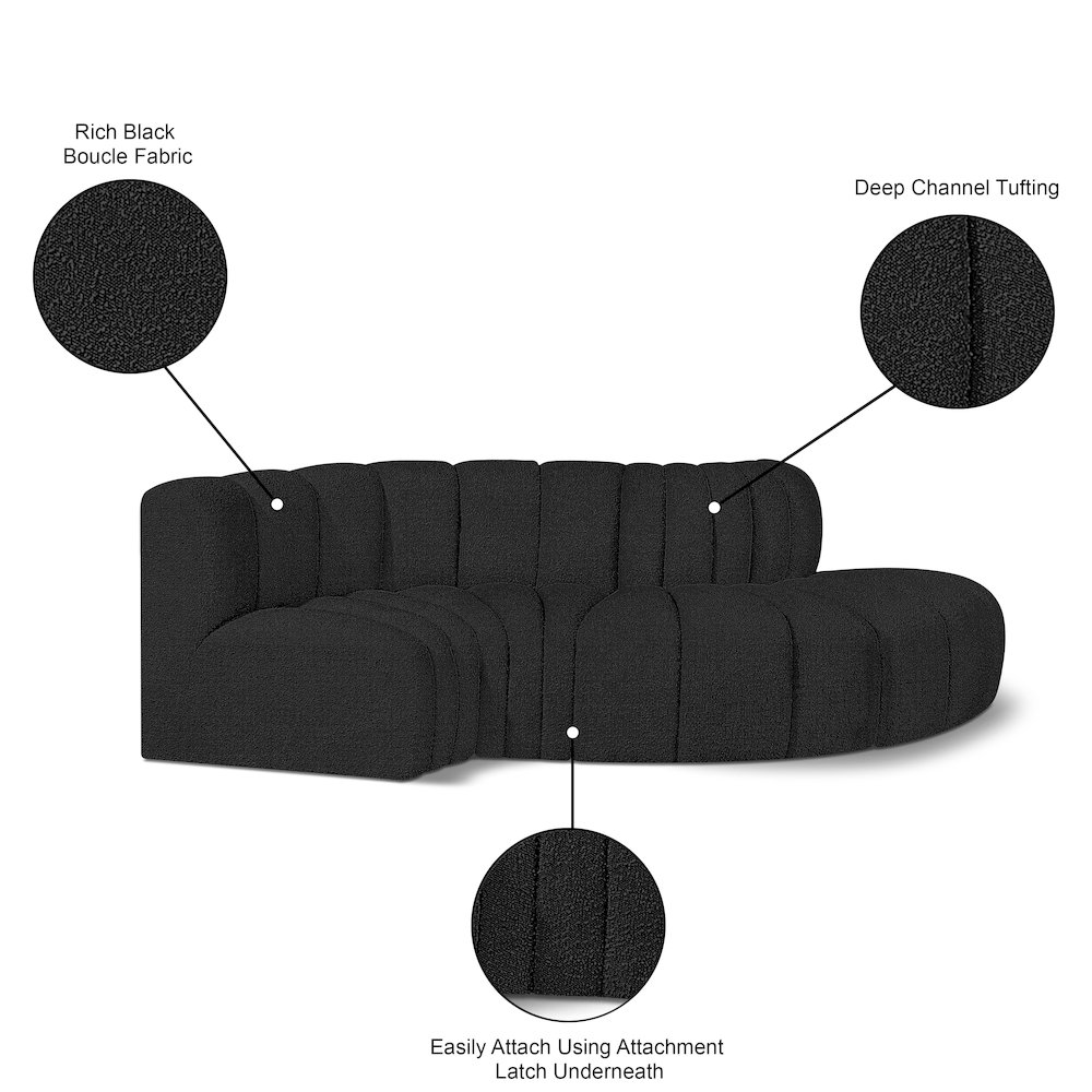 Arc Black Boucle Fabric Modular Sofa. Picture 7