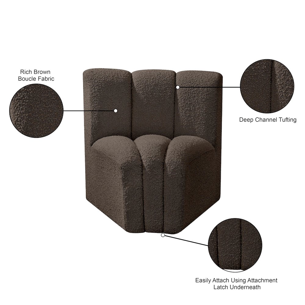 Arc Brown Boucle Fabric Curved Corner. Picture 8