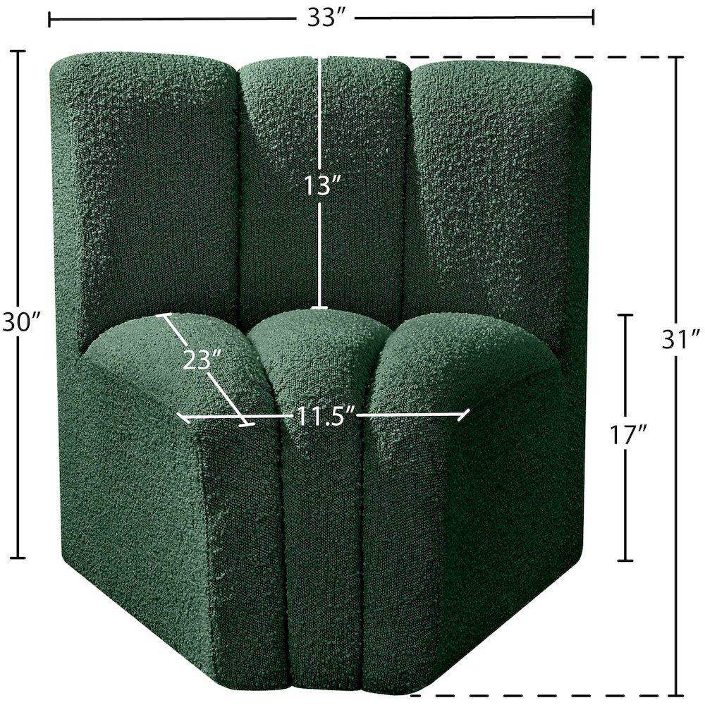 Arc Green Boucle Fabric Curved Corner. Picture 7