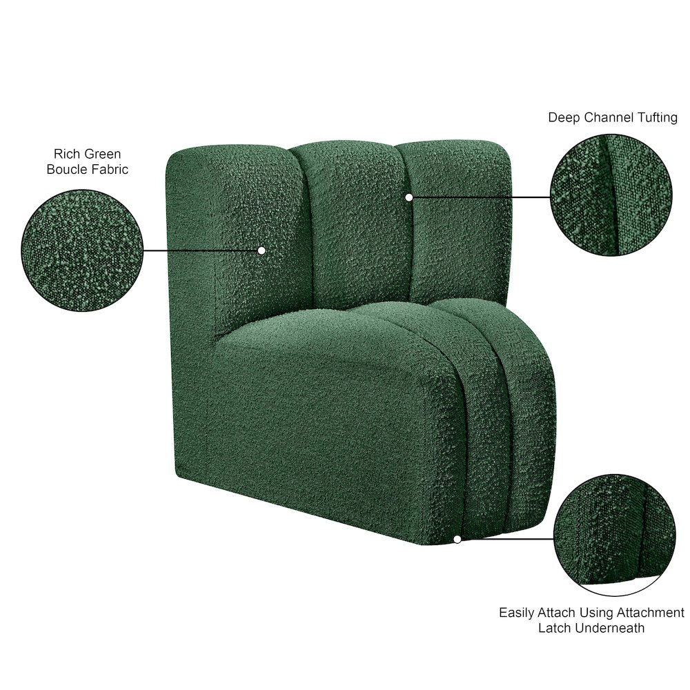 Arc Green Boucle Fabric Curved Corner. Picture 8