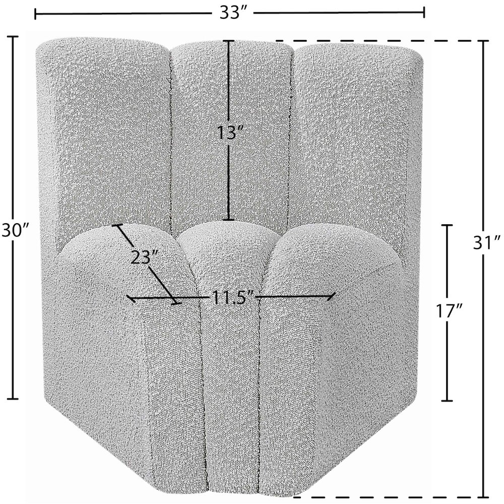 Arc Grey Boucle Fabric Curved Corner. Picture 7