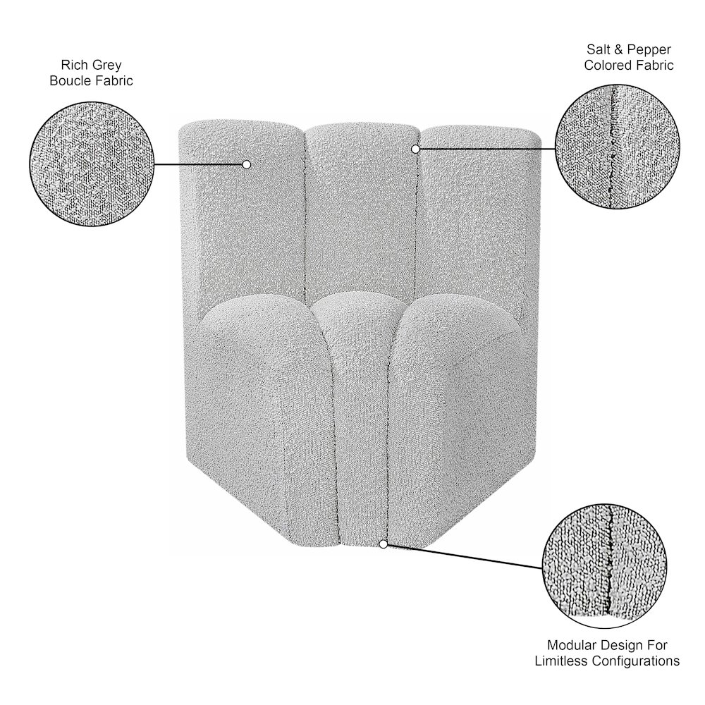 Arc Grey Boucle Fabric Curved Corner. Picture 8