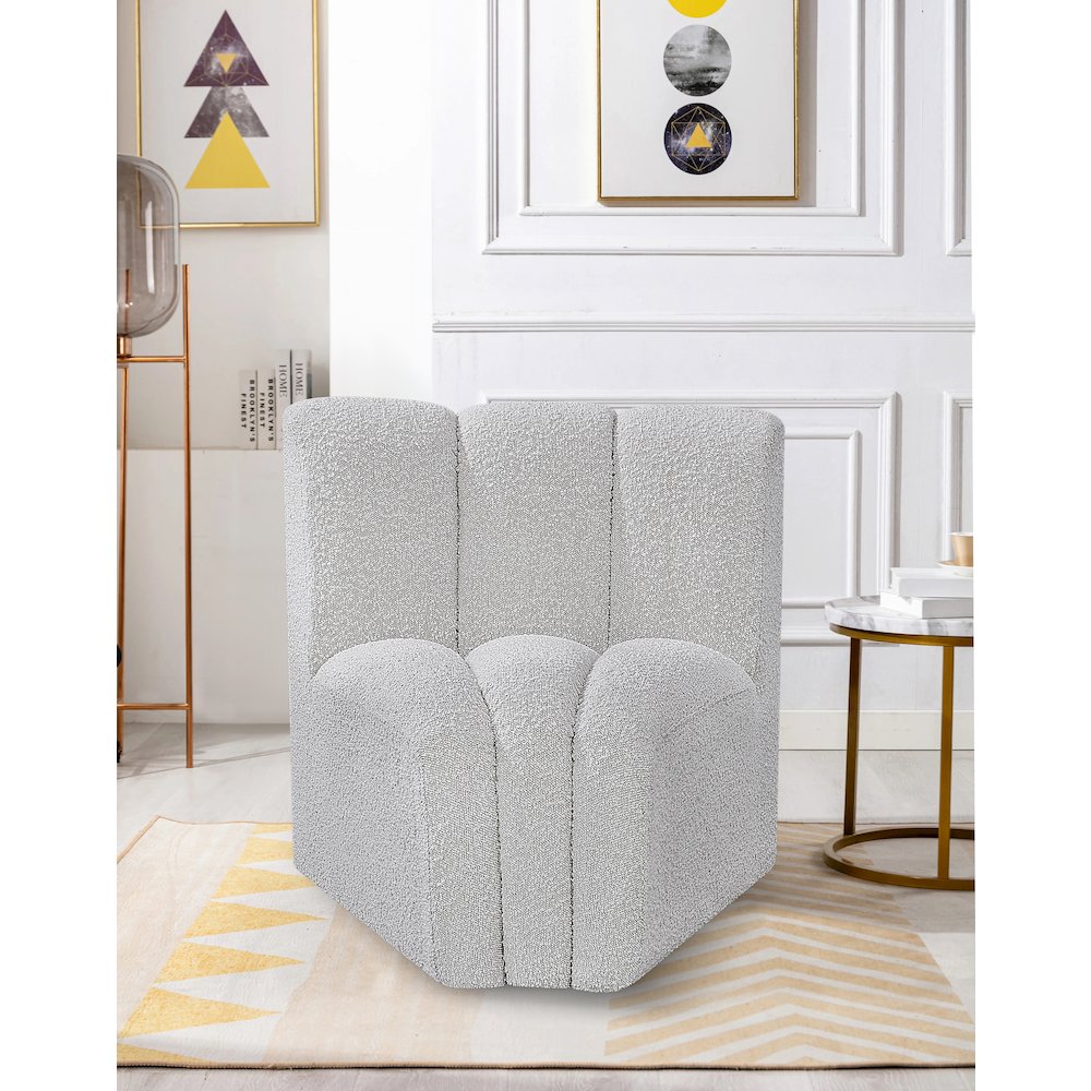 Arc Grey Boucle Fabric Curved Corner. Picture 2