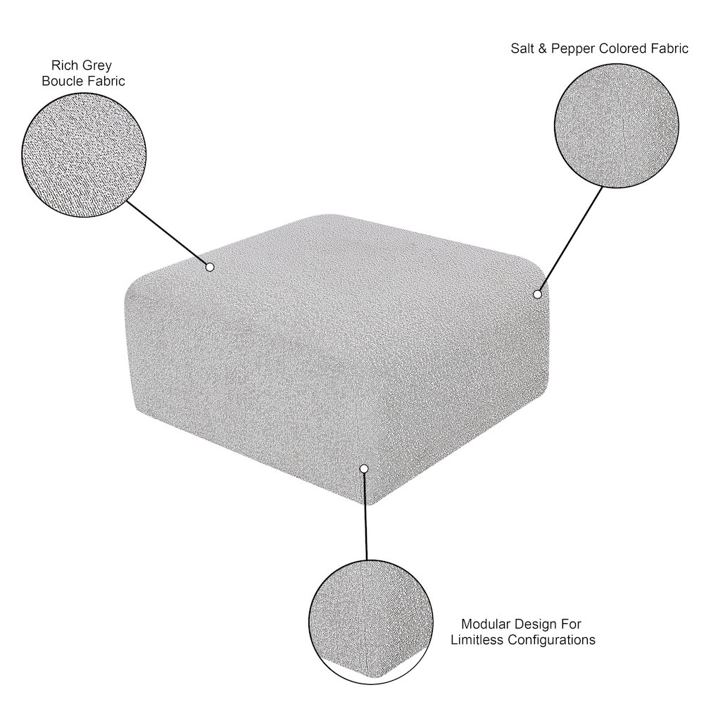 Arc Grey Boucle Fabric Ottoman. Picture 7
