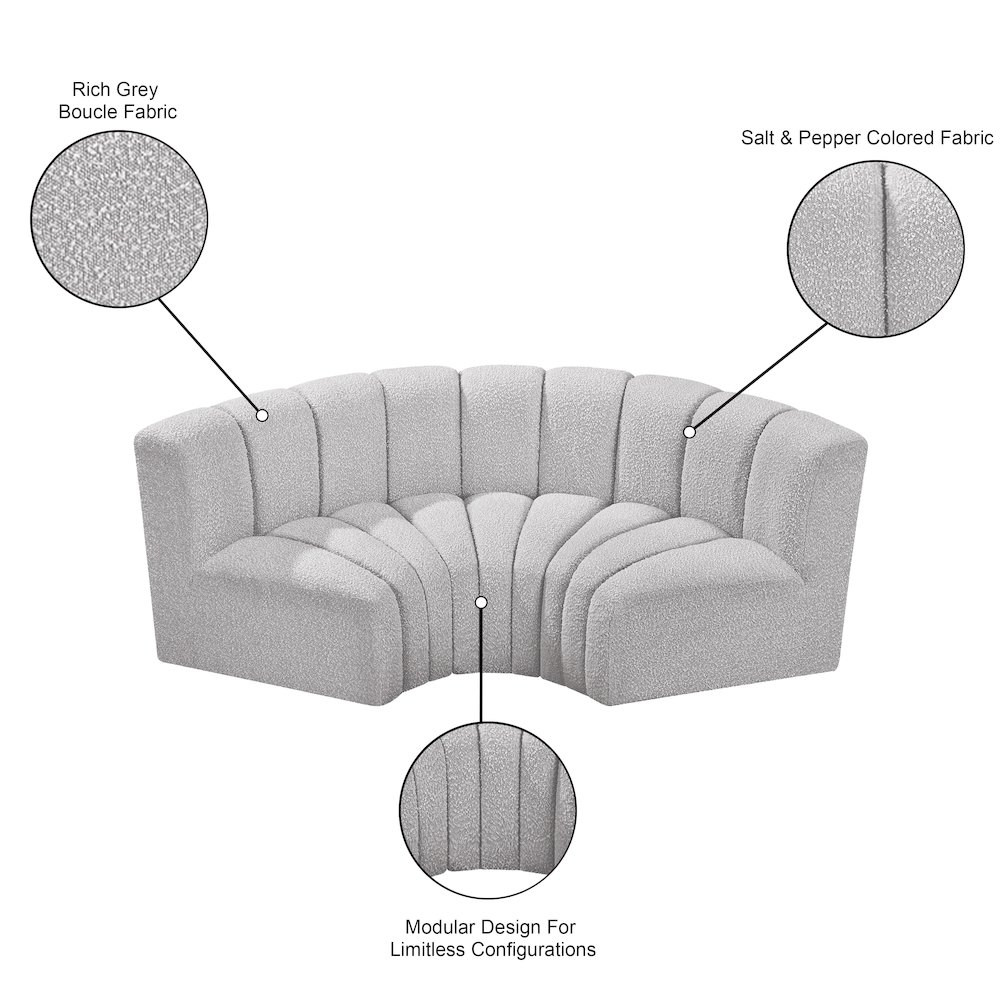 Arc Grey Boucle Fabric Modular Sofa. Picture 9
