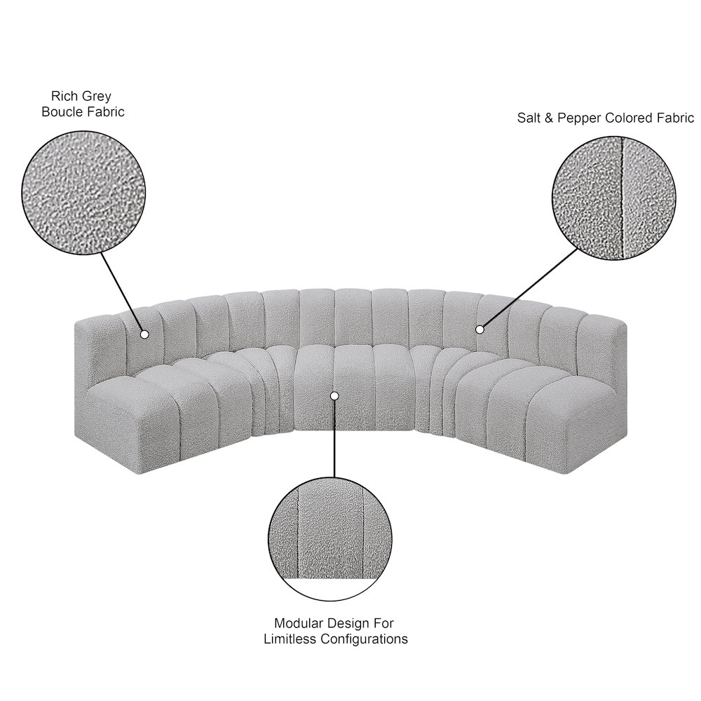 Arc Grey Boucle Fabric Modular Sofa. Picture 9