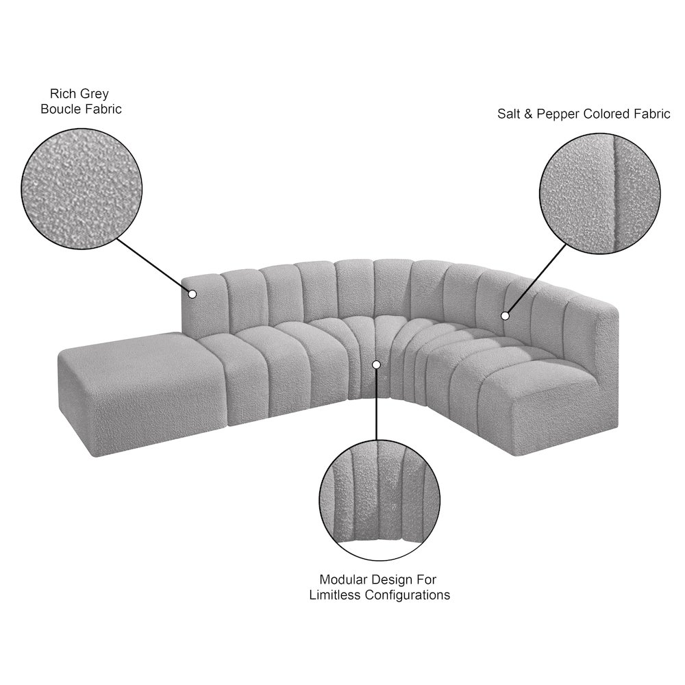 Arc Grey Boucle Fabric Modular Sofa. Picture 8