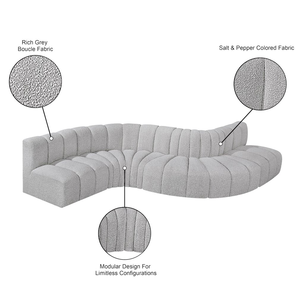 Arc Grey Boucle Fabric Modular Sofa. Picture 8