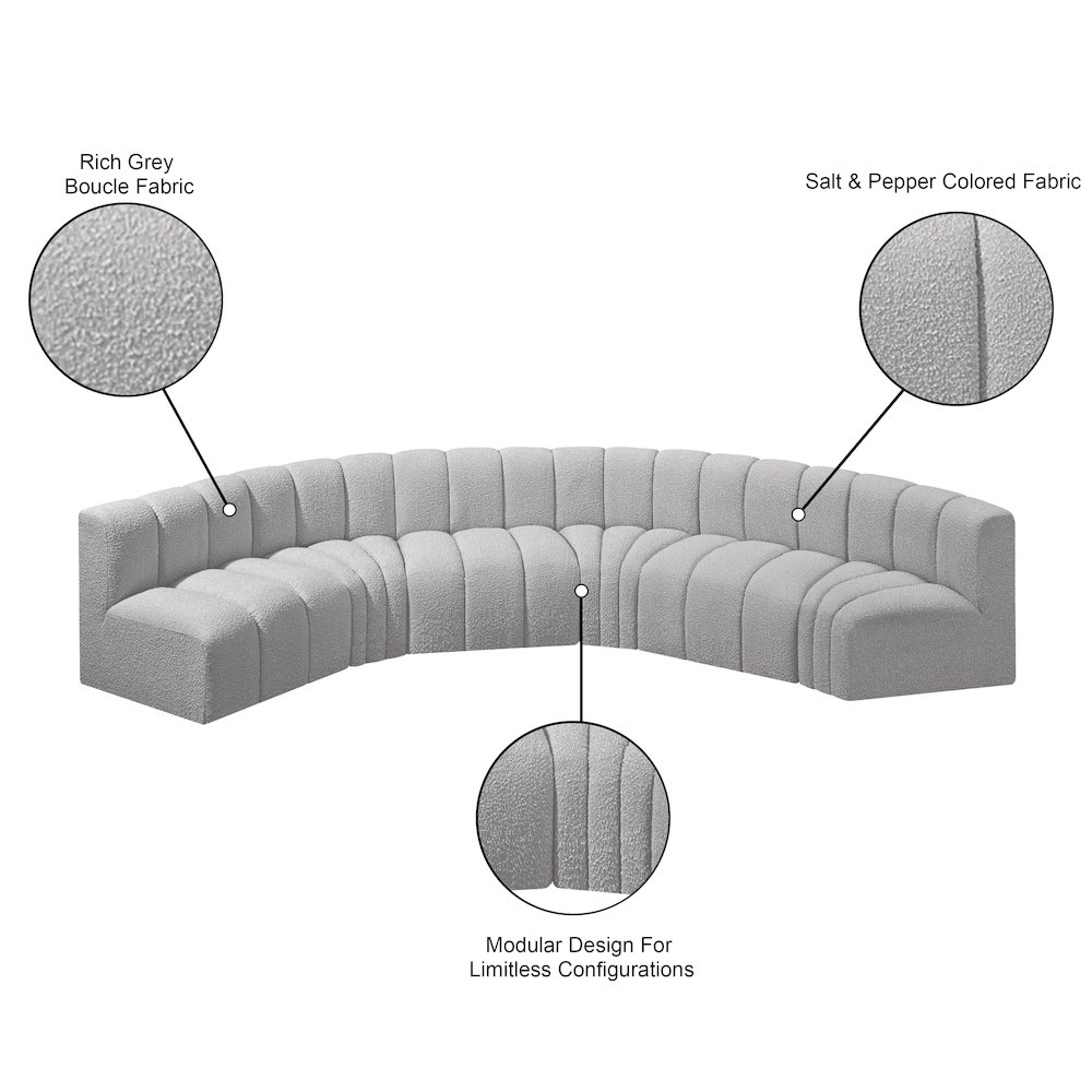 Arc Grey Boucle Fabric Modular Sofa. Picture 9