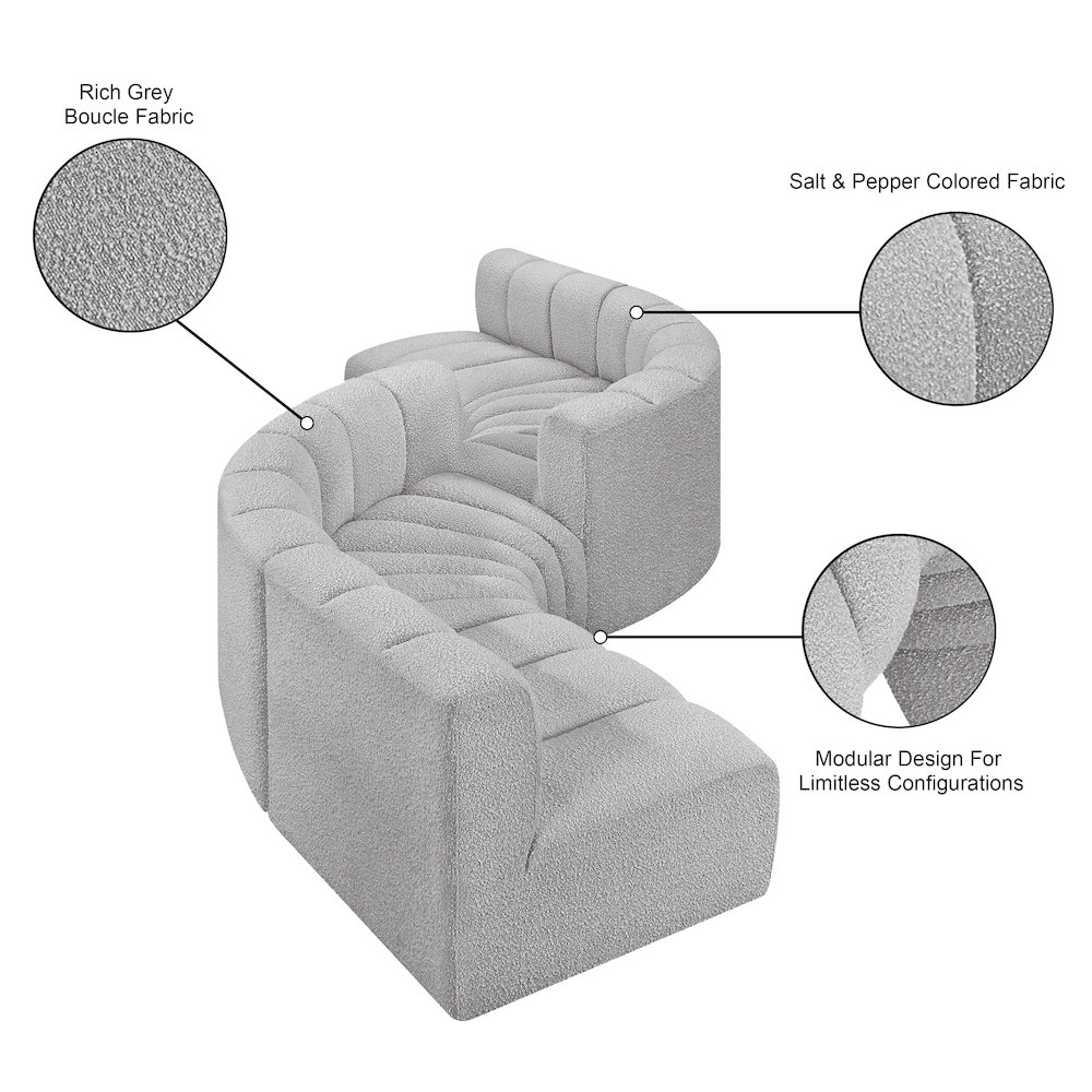 Arc Grey Boucle Fabric Modular Sofa. Picture 6