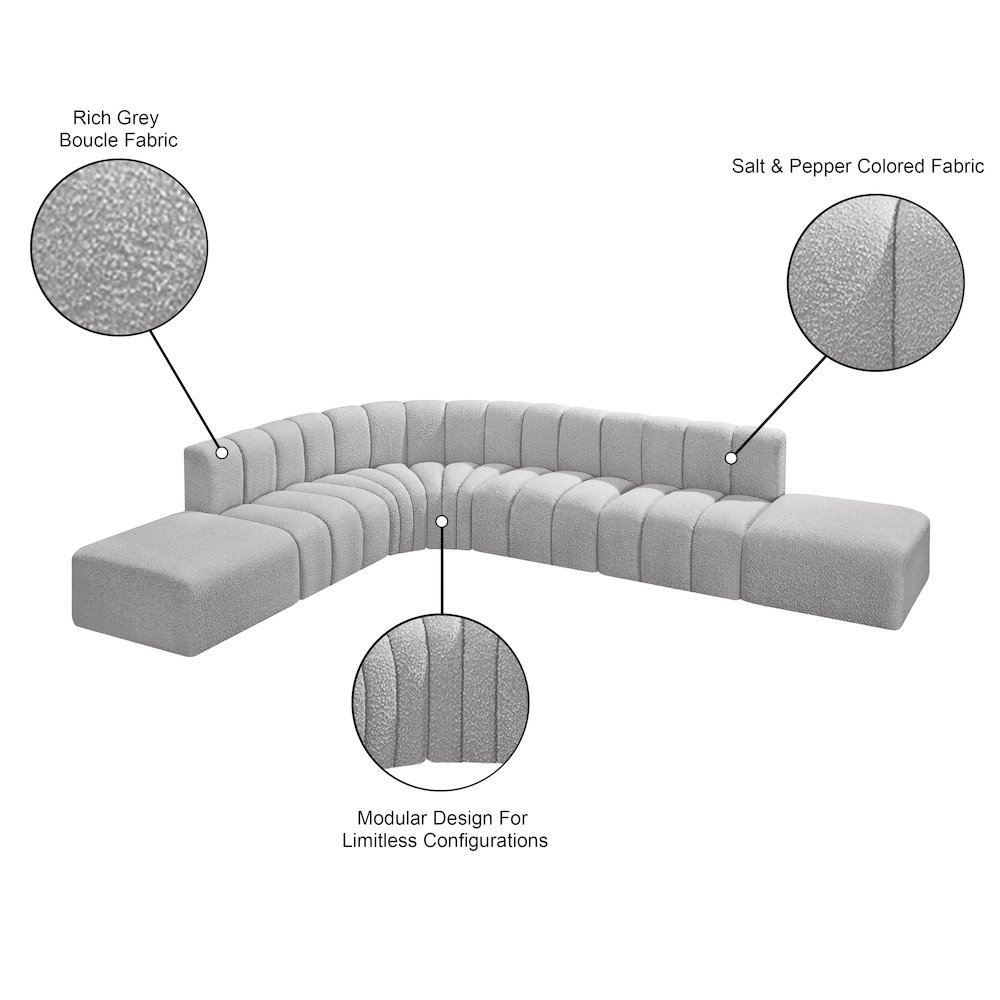 Arc Grey Boucle Fabric Modular Sofa. Picture 7
