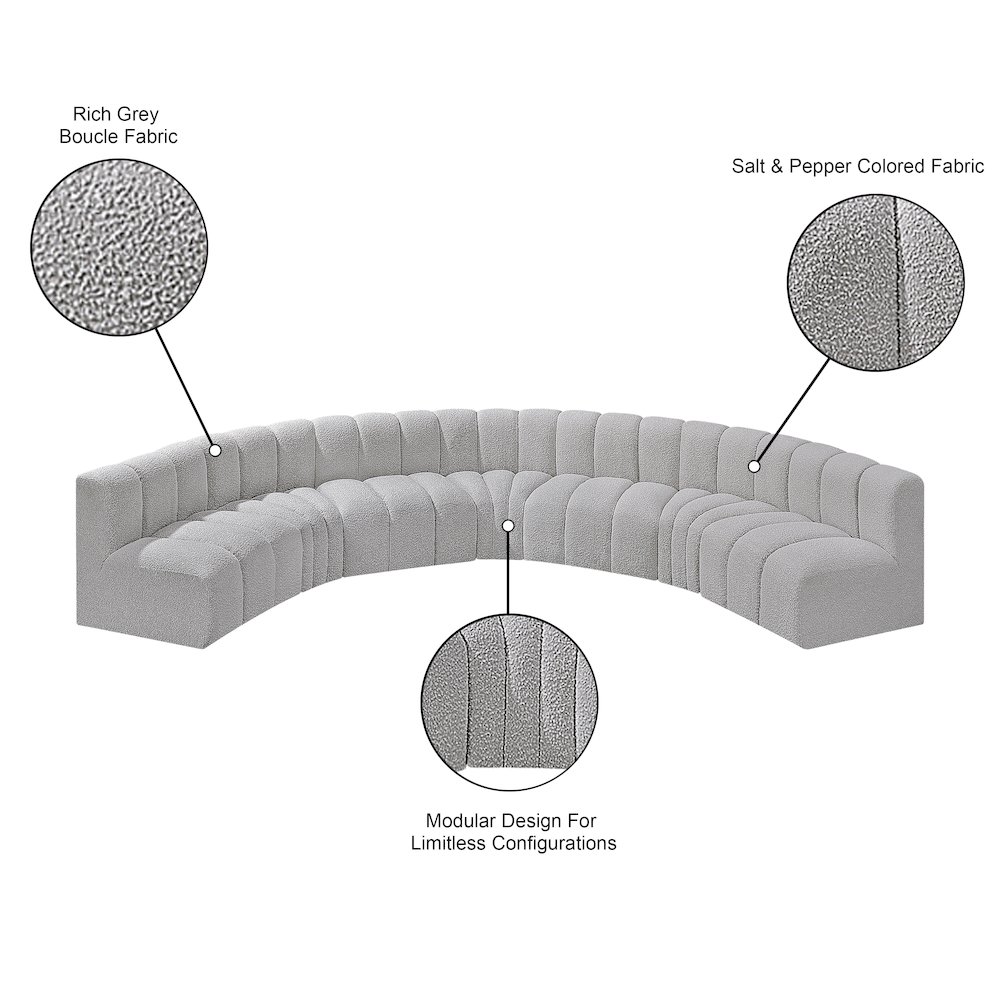Arc Grey Boucle Fabric Modular Sofa. Picture 10