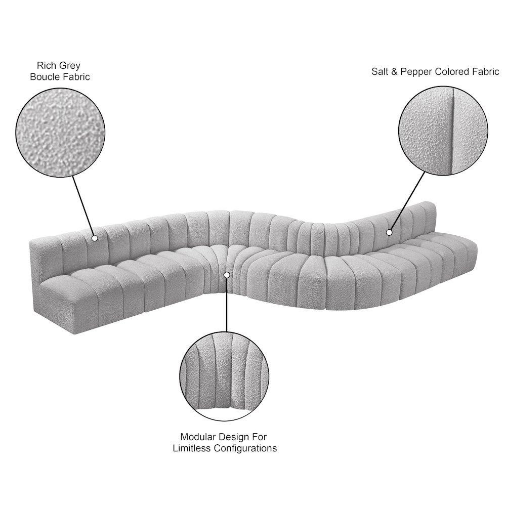 Arc Grey Boucle Fabric Modular Sofa. Picture 11
