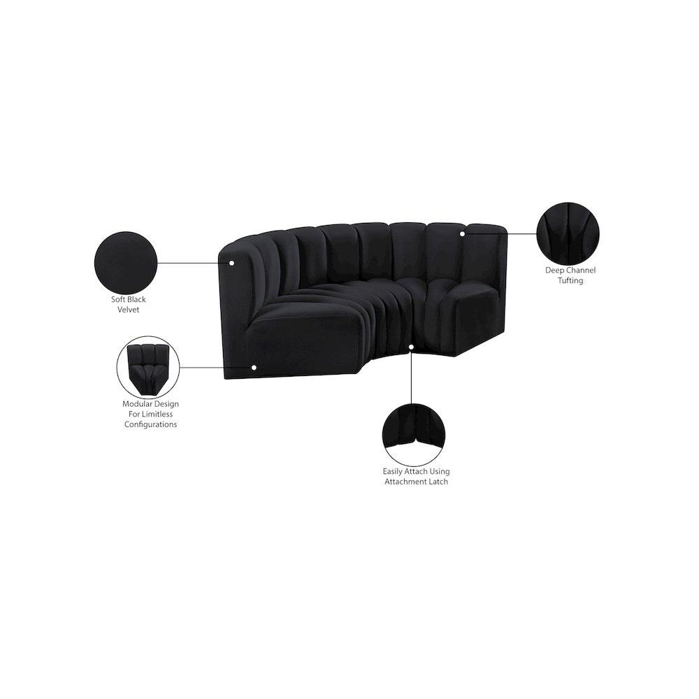 Arc Black Velvet Modular Sofa. Picture 9
