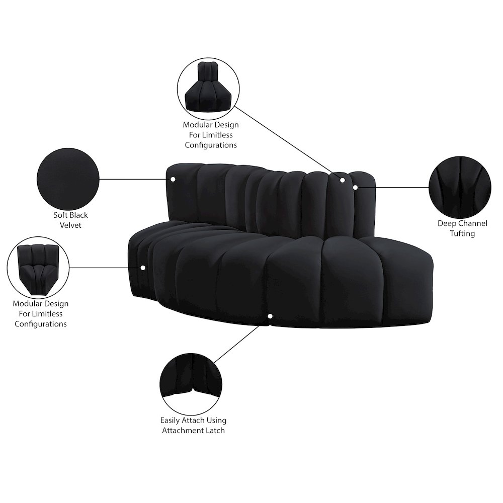 Arc Black Velvet Modular Sofa. Picture 9