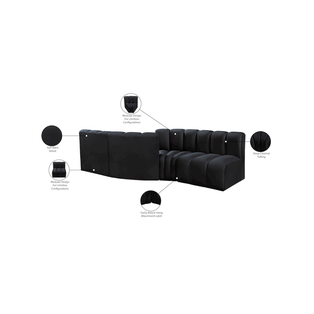 Arc Black Velvet Modular Sofa. Picture 9